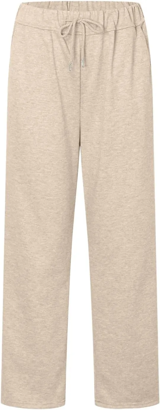 Womens Sweatpants High Waist Baggy Lounge Pants Fleece Lined Wide Leg Drawstring Athletic Joggers with Pockets