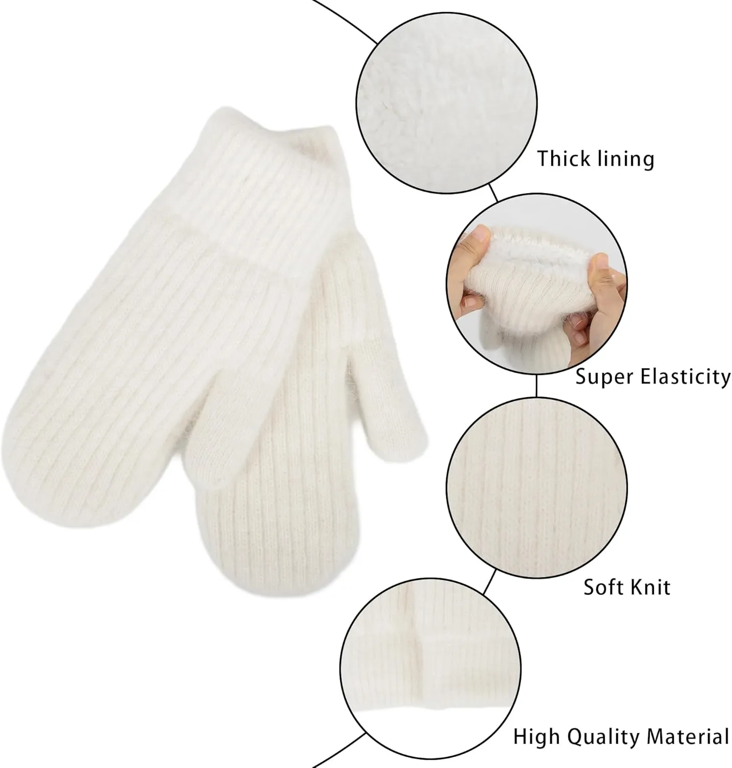 Womens-Winter-Mittens Warm-Knit-Gloves - Soft-Stretchy Faux-Rabbit-Fur-Mittens for Cold-Weather