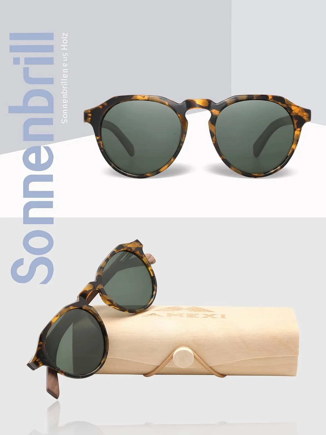Wooden Sunglasses for Men and Women, UV400 Protection, Walnut Wood Polarized Sunglasses