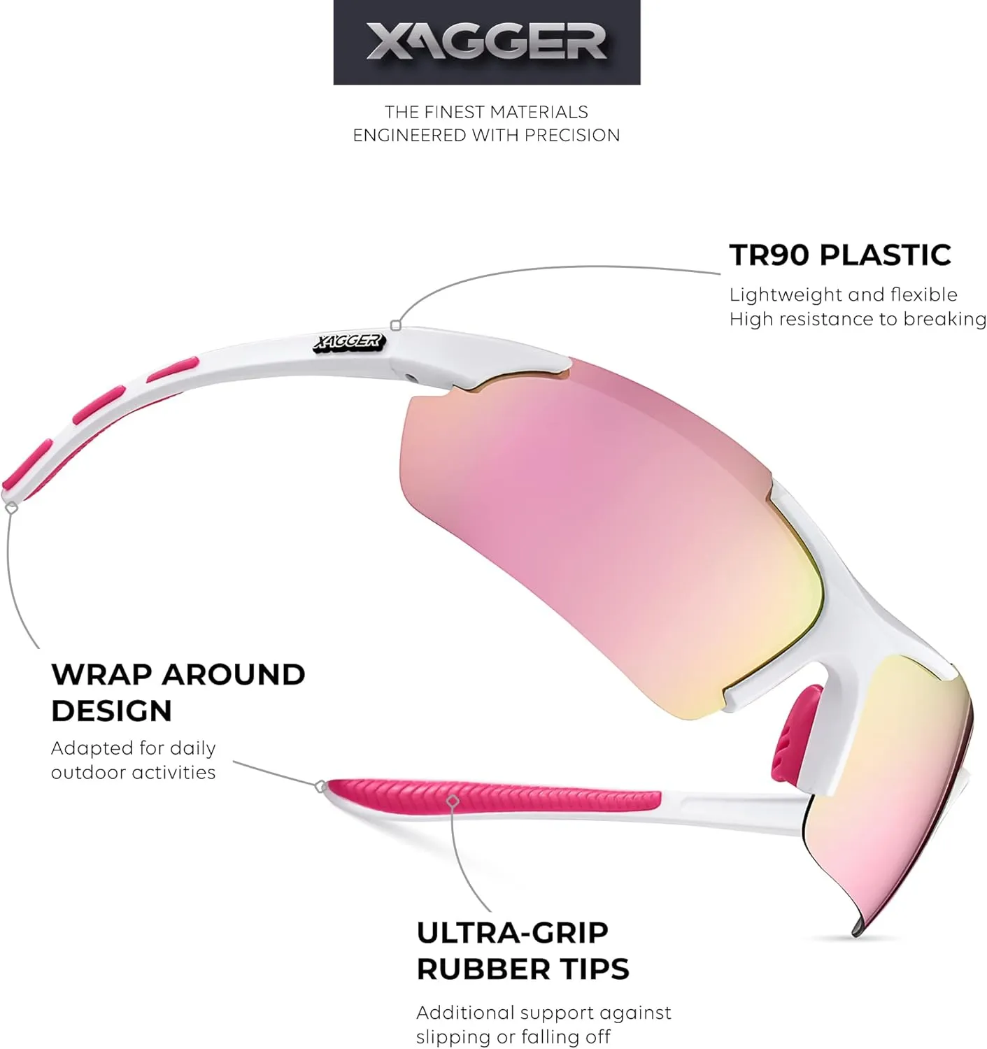 Xagger Polarized Sports Sunglasses for Men Women Wrap Around UV400 Running Baseball Softball Cycling Driving Glasses