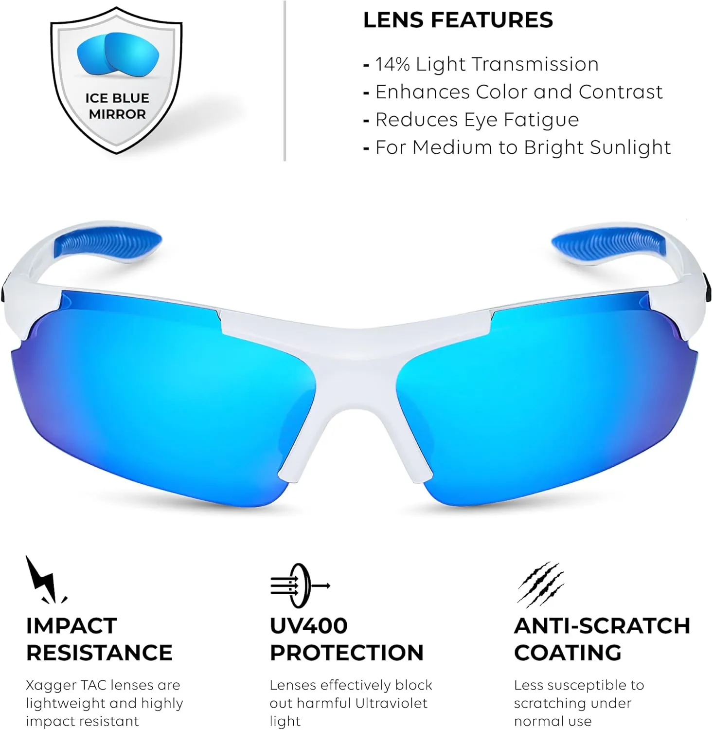 Xagger Polarized Sports Sunglasses for Men Women Wrap Around UV400 Running Baseball Softball Cycling Driving Glasses