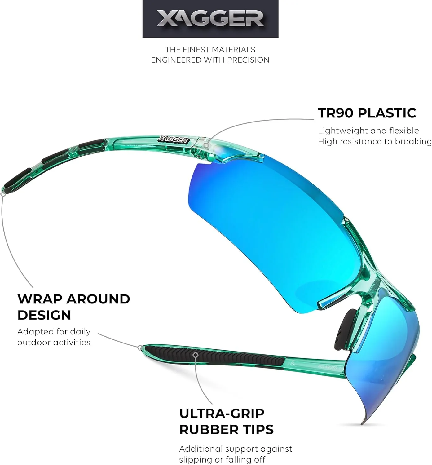Xagger Polarized Sports Sunglasses for Men Women Wrap Around UV400 Running Baseball Softball Cycling Driving Glasses