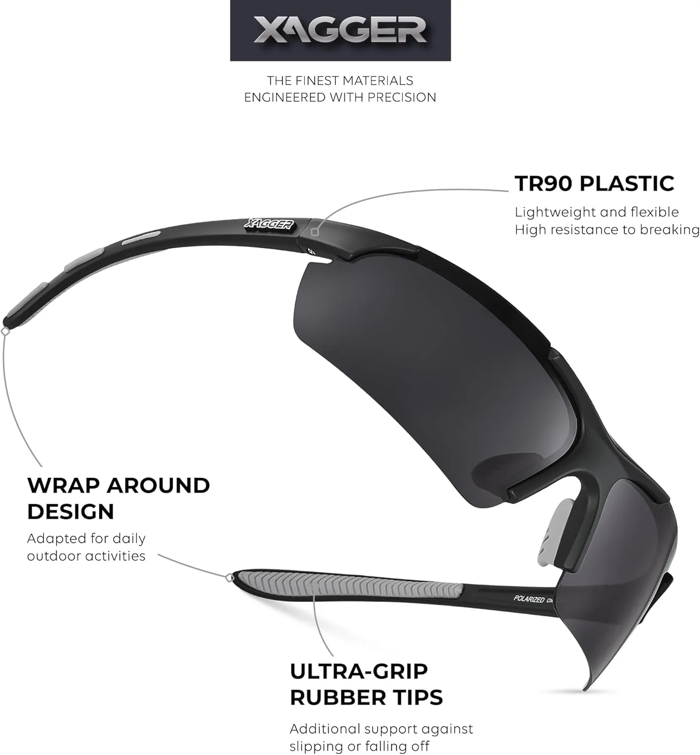 Xagger Polarized Sports Sunglasses for Men Women Wrap Around UV400 Running Baseball Softball Cycling Driving Glasses