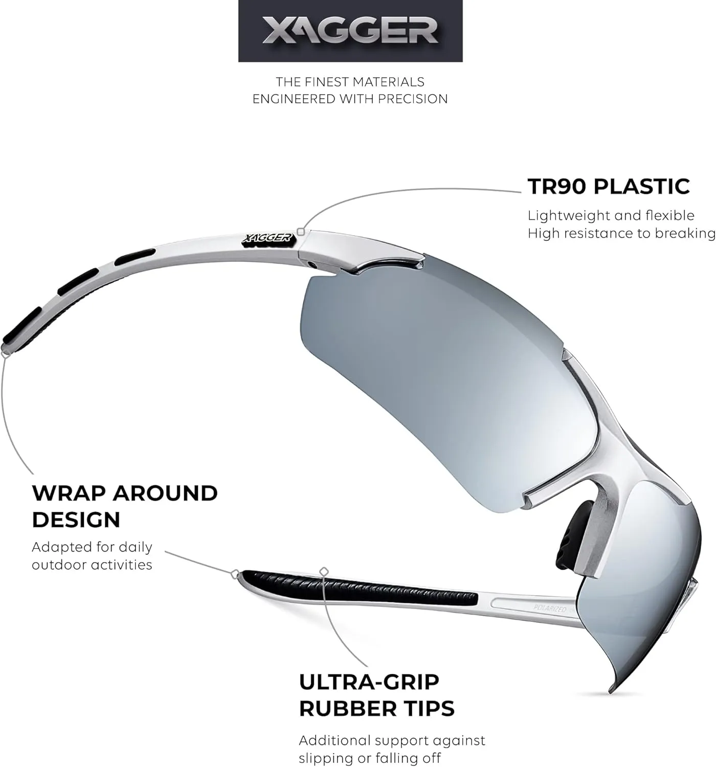 Xagger Polarized Sports Sunglasses for Men Women Wrap Around UV400 Running Baseball Softball Cycling Driving Glasses
