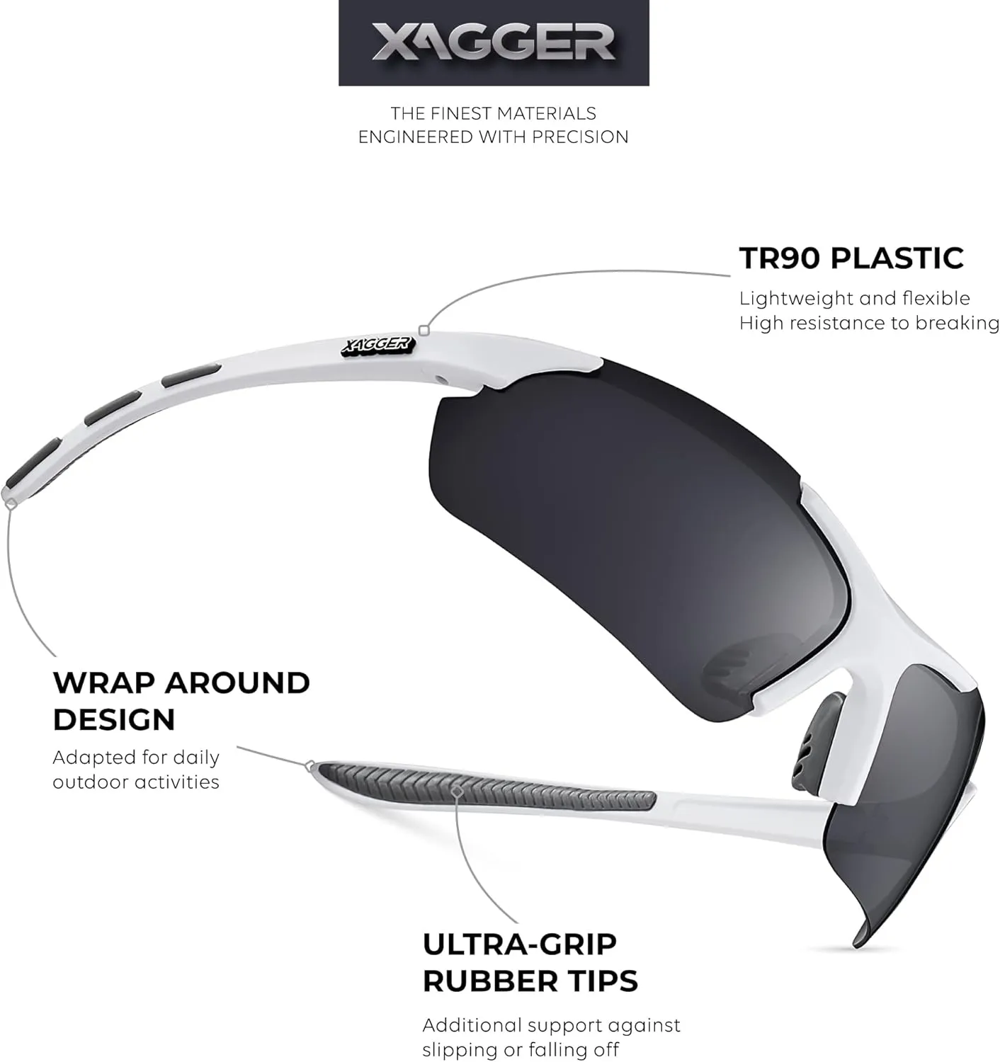 Xagger Polarized Sports Sunglasses for Men Women Wrap Around UV400 Running Baseball Softball Cycling Driving Glasses