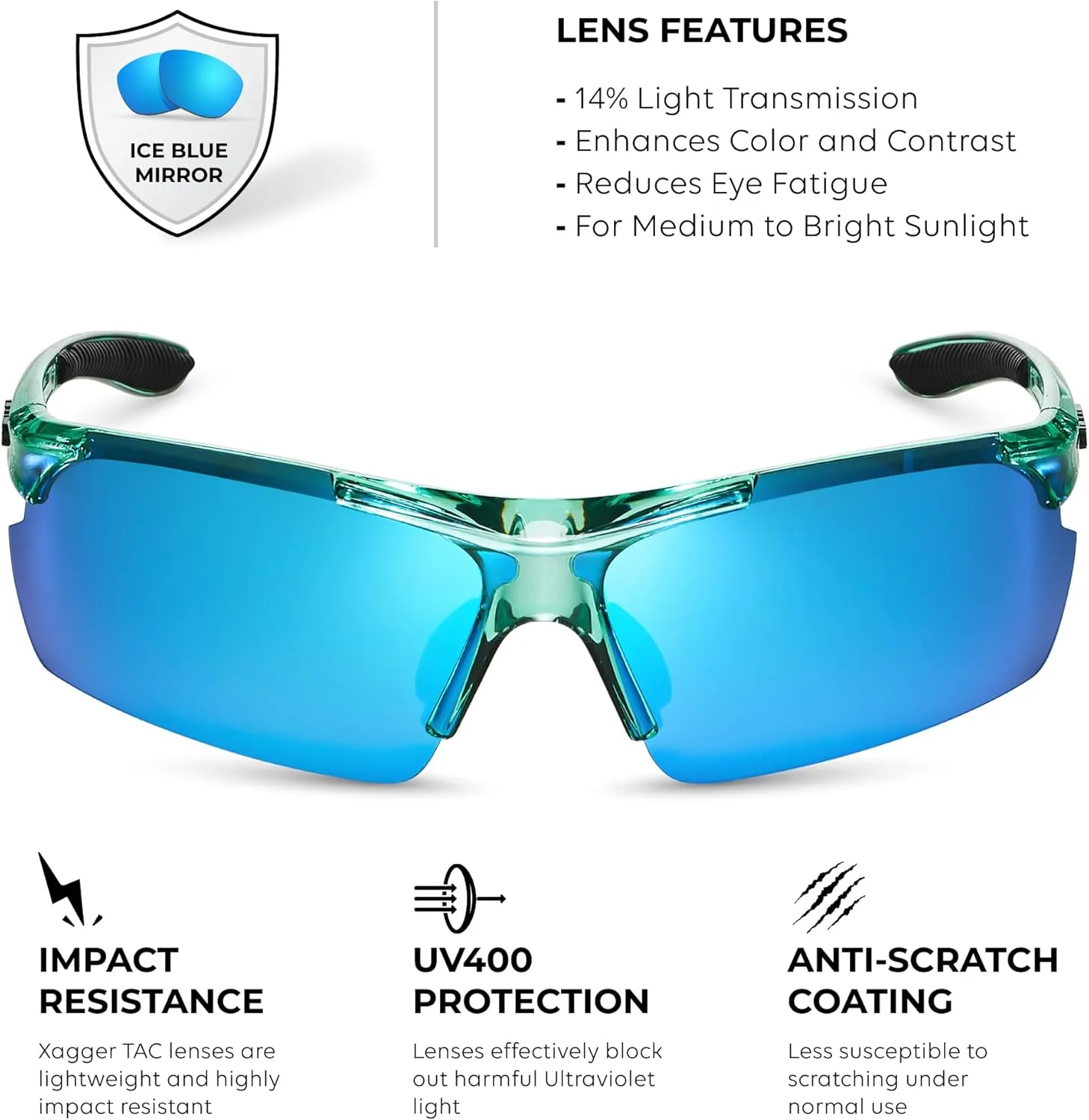 Xagger Polarized Sports Sunglasses for Men Women Wrap Around UV400 Running Baseball Softball Cycling Driving Glasses