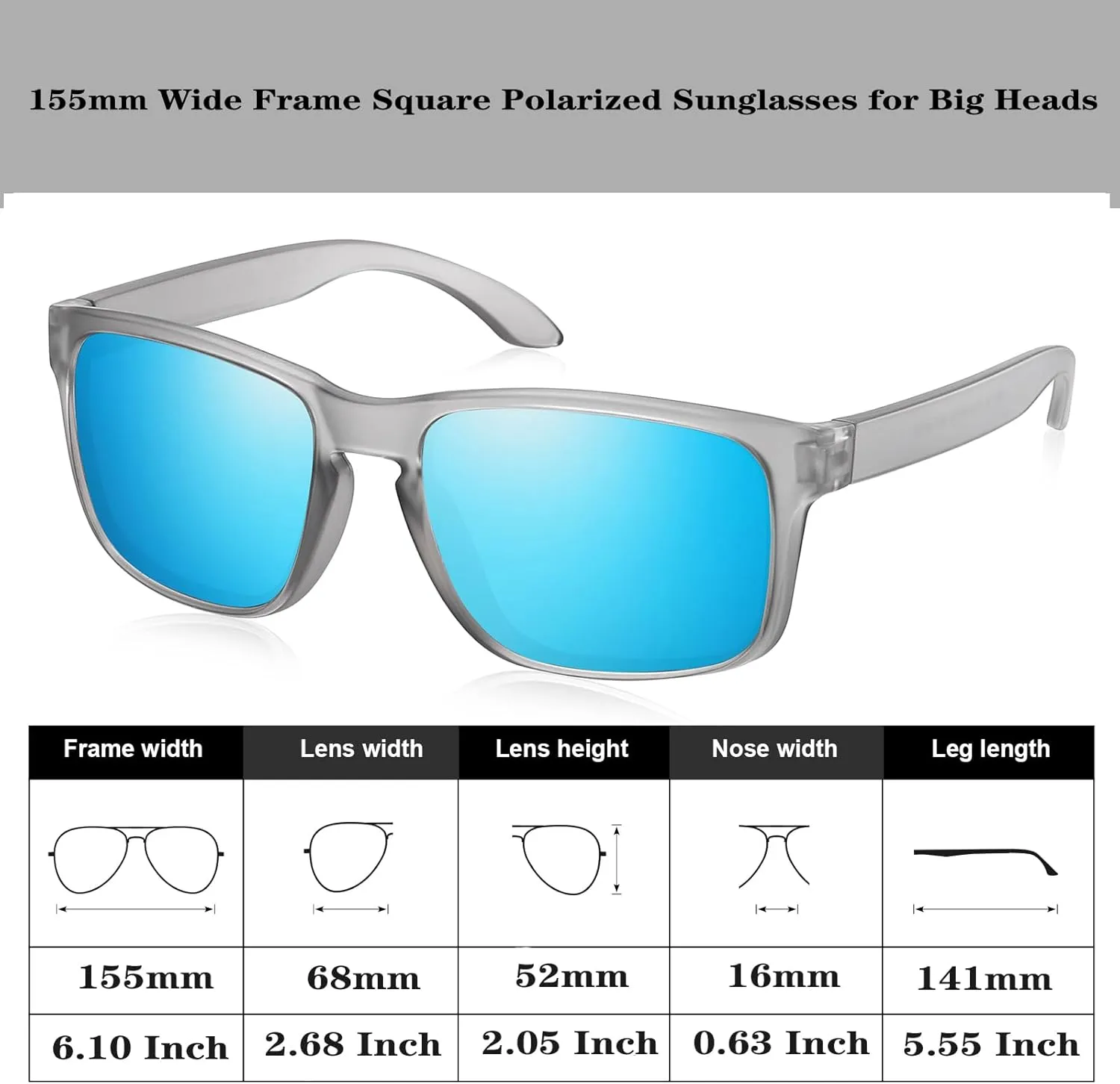 XL Polarized Square Sunglasses for Big Heads Men Women XXL Oversized Big Large Extra Wide Frame Sunglasses