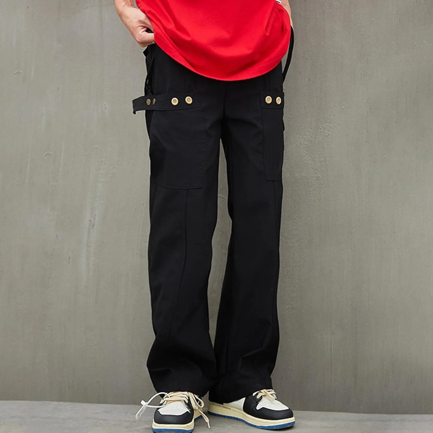 XYXIONGMAO Men's Black Casual Streetwear Harem Cargo Pants Loose Multi-Pocket Techwear Sweatpants Hip Hop Joggers Overalls
