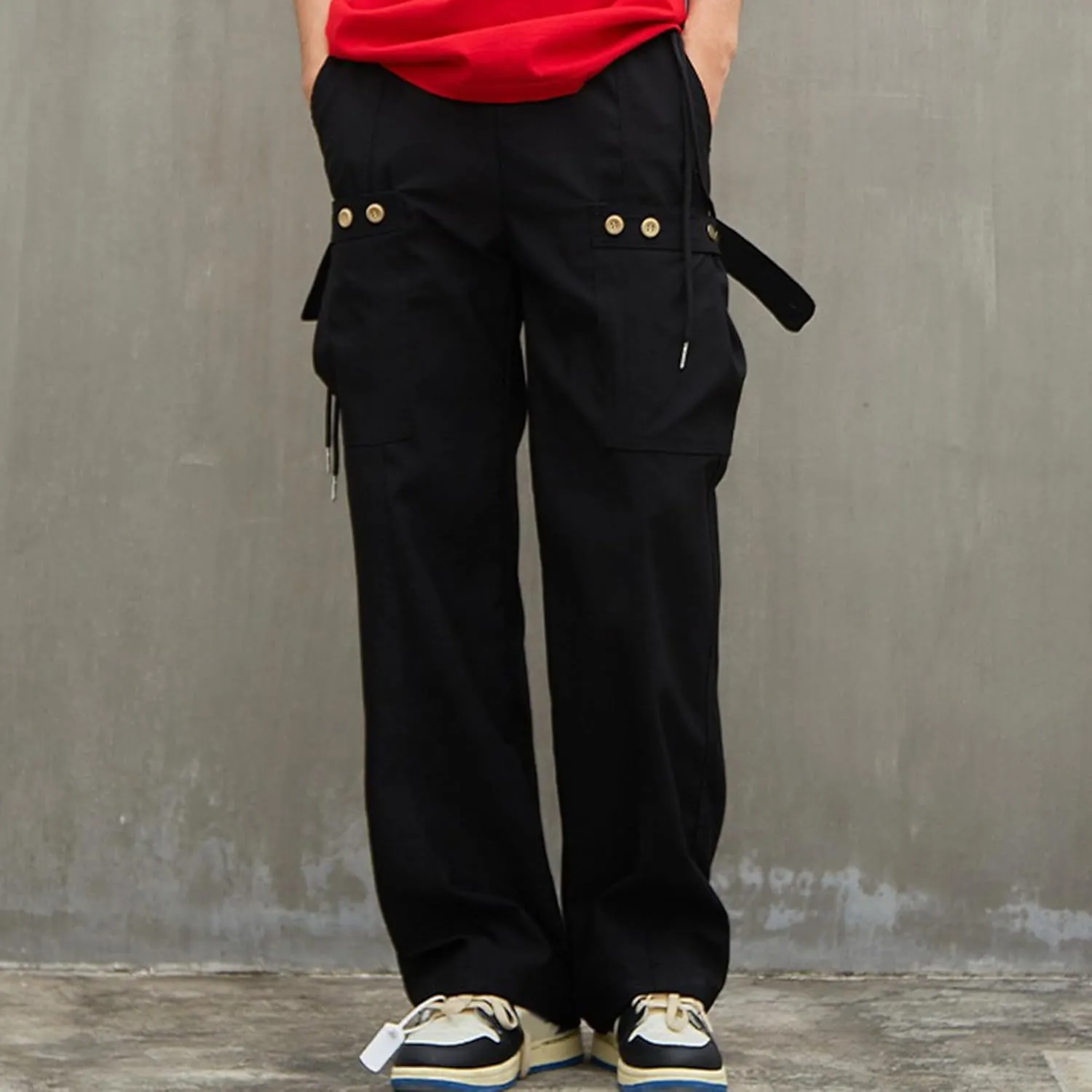 XYXIONGMAO Men's Black Casual Streetwear Harem Cargo Pants Loose Multi-Pocket Techwear Sweatpants Hip Hop Joggers Overalls