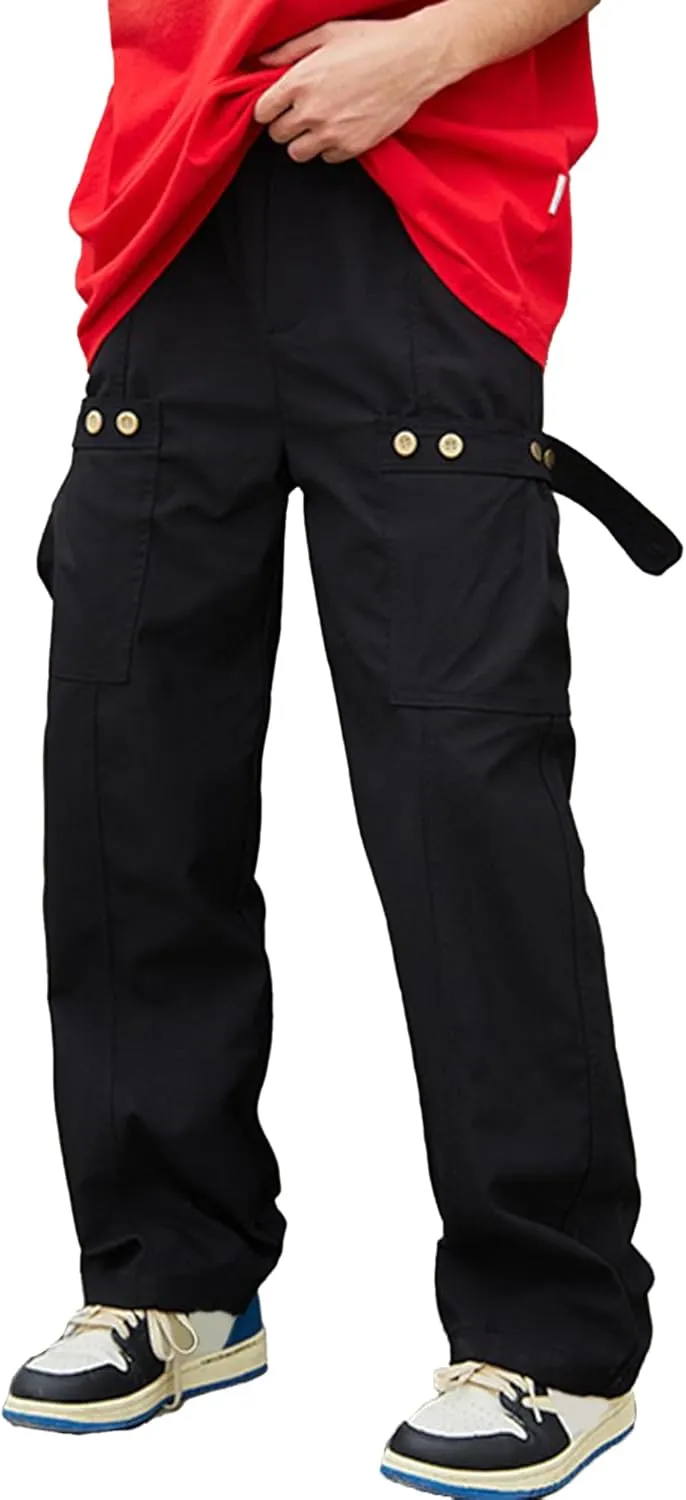 XYXIONGMAO Men's Black Casual Streetwear Harem Cargo Pants Loose Multi-Pocket Techwear Sweatpants Hip Hop Joggers Overalls