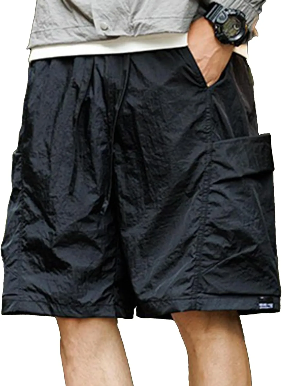 XYXIONGMAO Men's Black Functional Casual Baggy Hip Hop Overall Shorts Streetwear Cargo Pants Multi-Pocket Sweatpants for Men