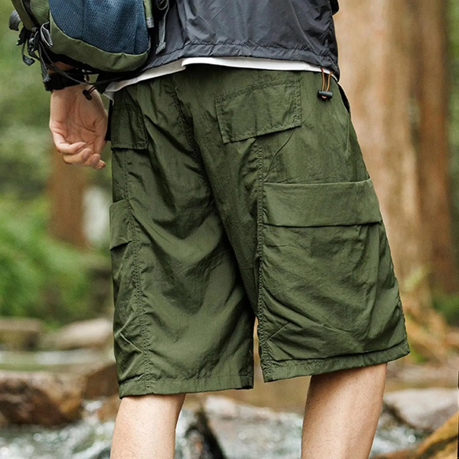 XYXIONGMAO Men's Black Functional Casual Baggy Hip Hop Overall Shorts Streetwear Cargo Pants Multi-Pocket Sweatpants for Men