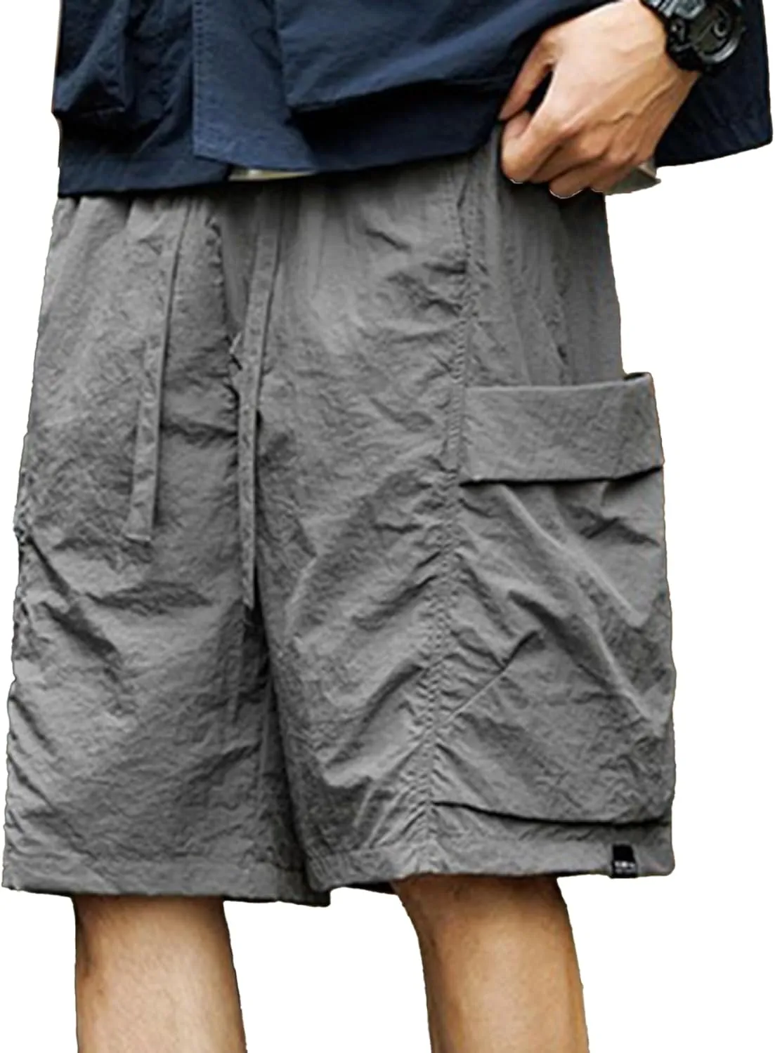 XYXIONGMAO Men's Black Functional Casual Baggy Hip Hop Overall Shorts Streetwear Cargo Pants Multi-Pocket Sweatpants for Men