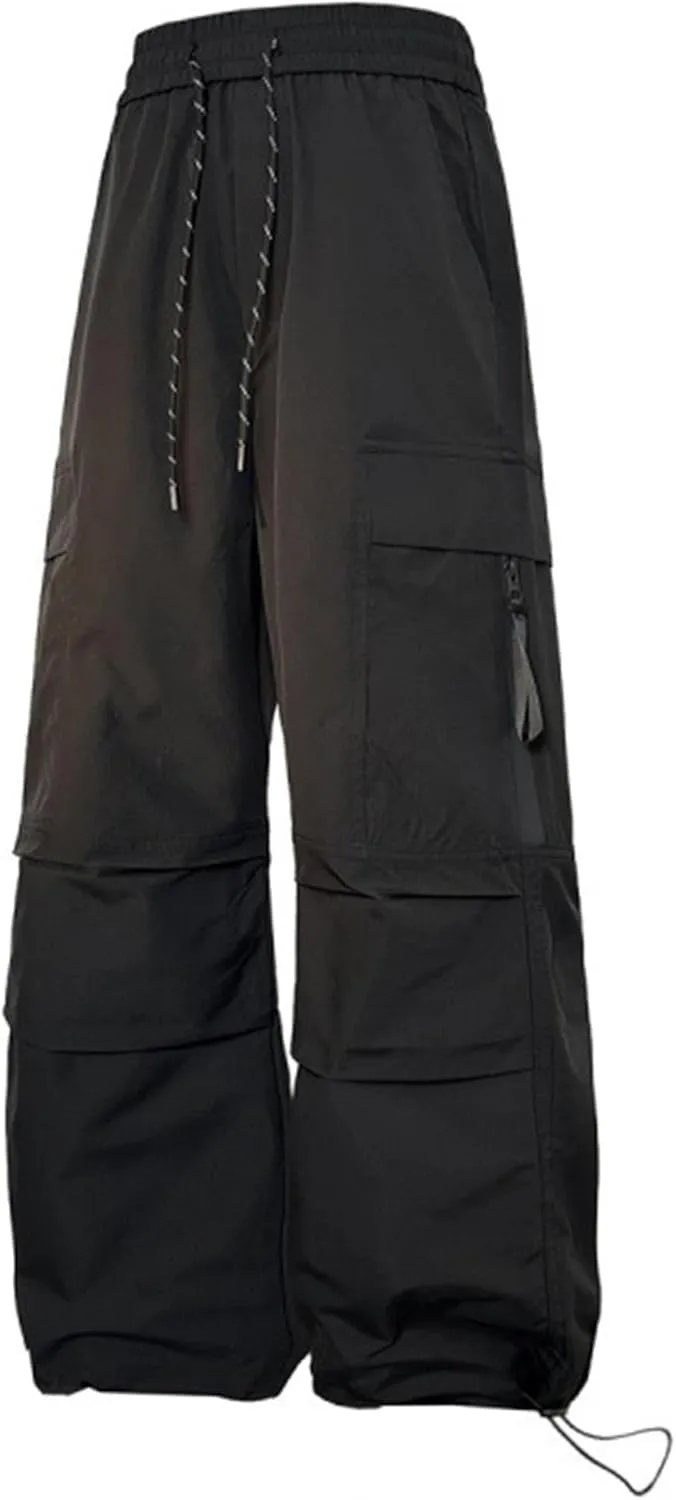 XYXIONGMAO Men's Black Hip Hop Joggers Overalls Casual Streetwear Loose Techwear Sweatpants Wrinkled Multi-Pocket Cargo Pants