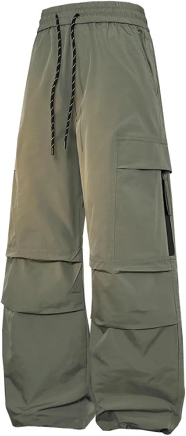 XYXIONGMAO Men's Black Hip Hop Joggers Overalls Casual Streetwear Loose Techwear Sweatpants Wrinkled Multi-Pocket Cargo Pants