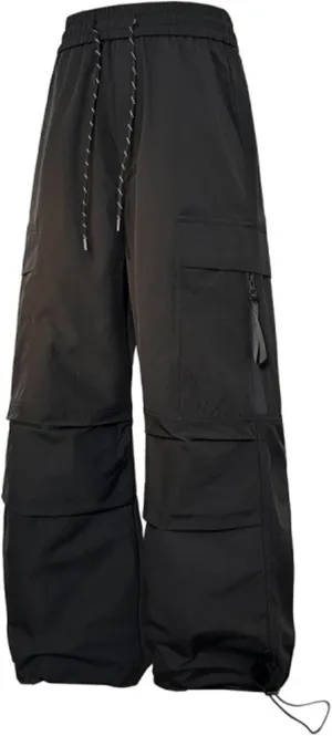 XYXIONGMAO Men's Black Hip Hop Joggers Overalls Casual Streetwear Loose Techwear Sweatpants Wrinkled Multi-Pocket Cargo Pants