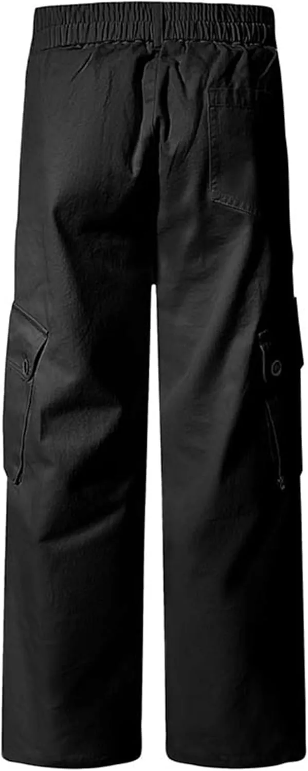 XYXIONGMAO Men's Black Overalls Loose Pleated Hip Hop Streetwear Cargo Pants Multi-Pocket Joggers Techwear Casual Sweatpants
