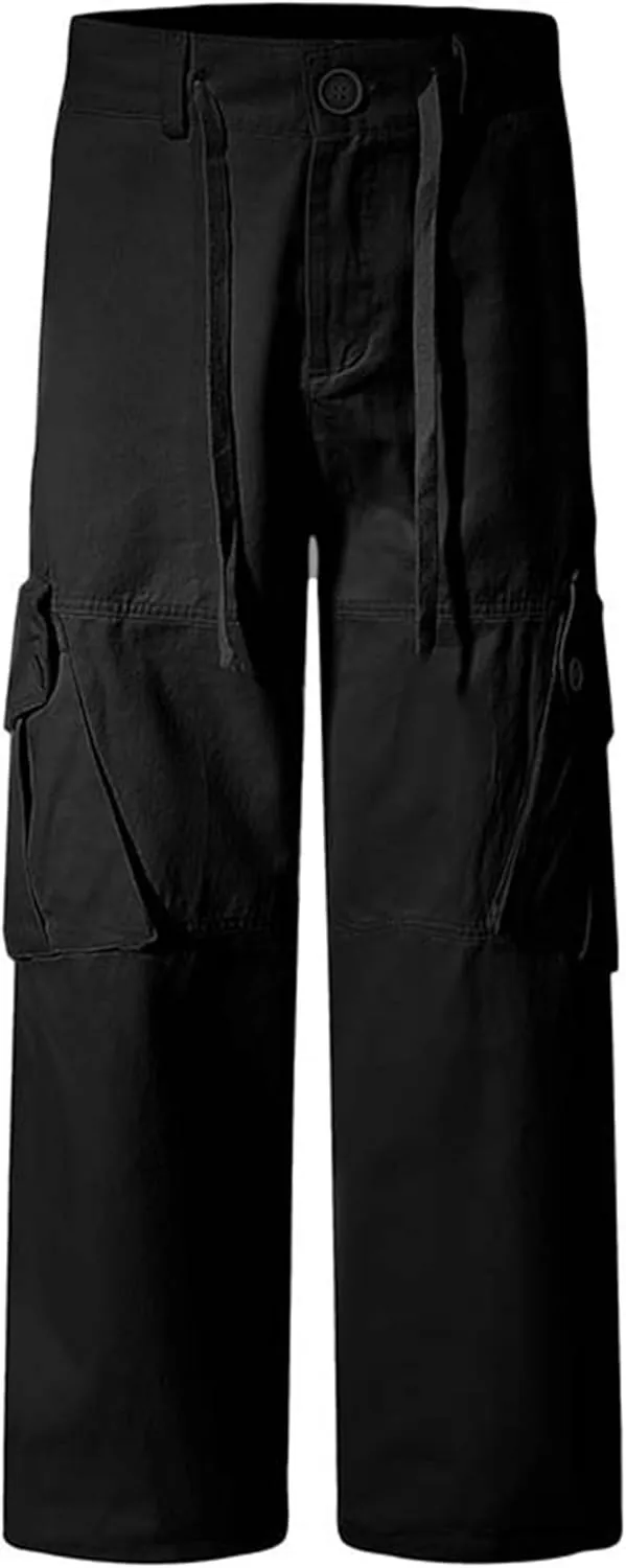 XYXIONGMAO Men's Black Overalls Loose Pleated Hip Hop Streetwear Cargo Pants Multi-Pocket Joggers Techwear Casual Sweatpants