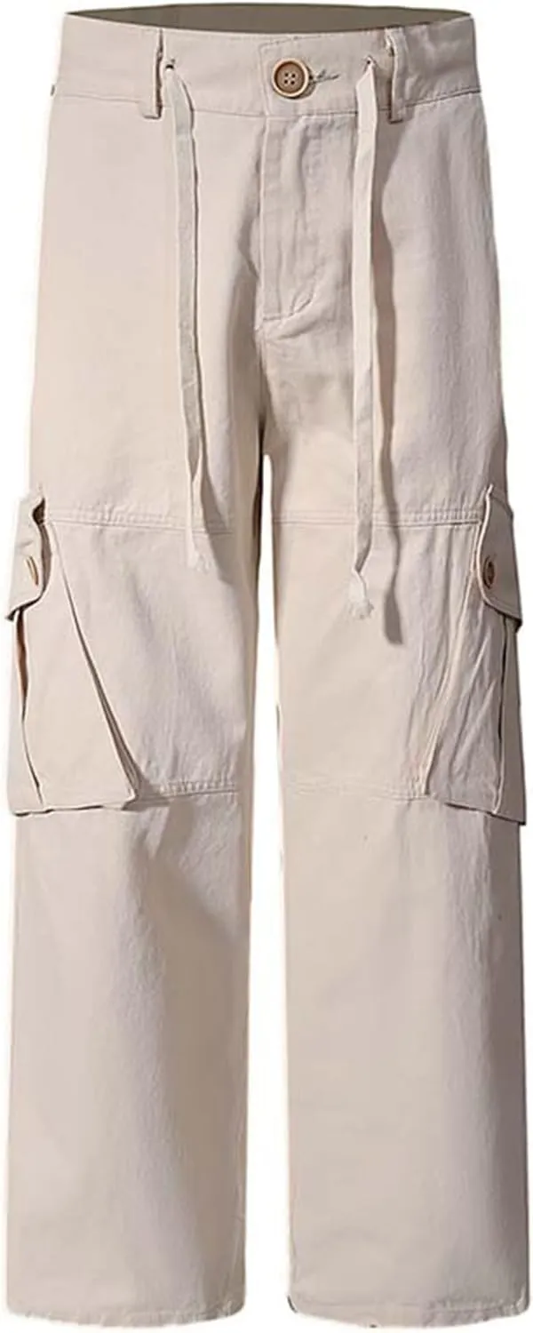 XYXIONGMAO Men's Black Overalls Loose Pleated Hip Hop Streetwear Cargo Pants Multi-Pocket Joggers Techwear Casual Sweatpants