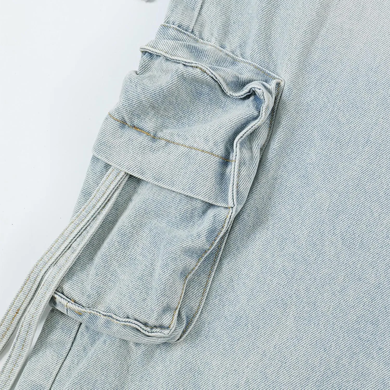 XYXIONGMAO Men's Blue Denim Heavy Washed Multi-Pocket Cargo Pants Functional Hip Hop Techwear Streetwear Slacks Jeans