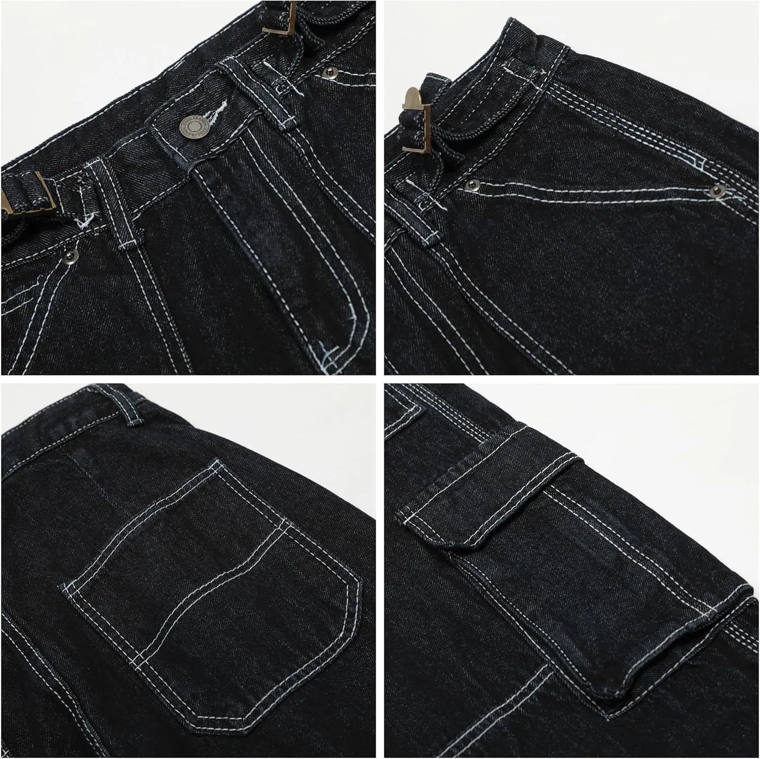 XYXIONGMAO Men's Blue Hip Hop Casual Jeans Streetwear Techwear Overalls Cargo Pants Multi-Pocket Sweatpants Washed Denim