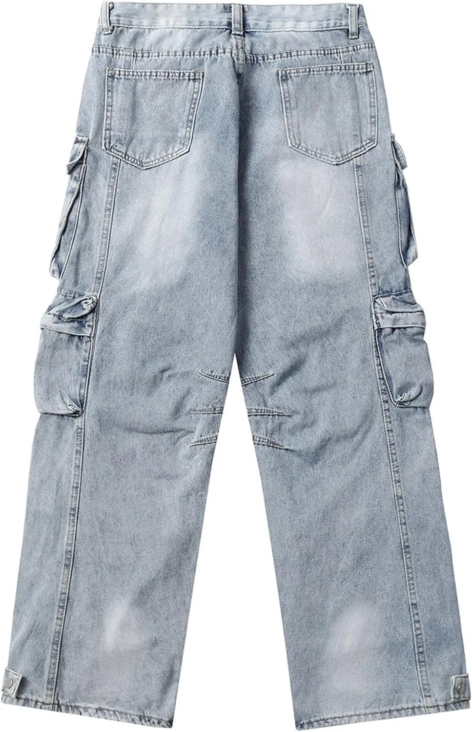 XYXIONGMAO Men's Blue Techwear Streetwear Overalls Joggers Multi-Pocket Cargo Pants Pleated Vintage Loose Hip Hop Sweatpants