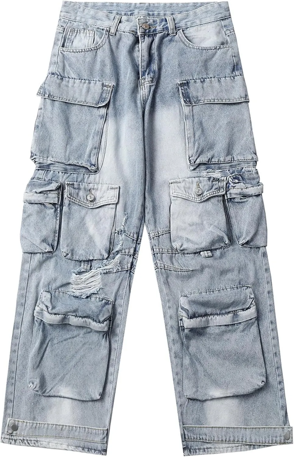 XYXIONGMAO Men's Blue Techwear Streetwear Overalls Joggers Multi-Pocket Cargo Pants Pleated Vintage Loose Hip Hop Sweatpants