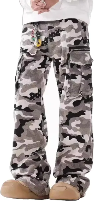 XYXIONGMAO Men's Camouflage Cargo Pants Multi-Pocket Denim Streetwear Sweatpants Techwear Overalls Hip Hop Casual Jeans