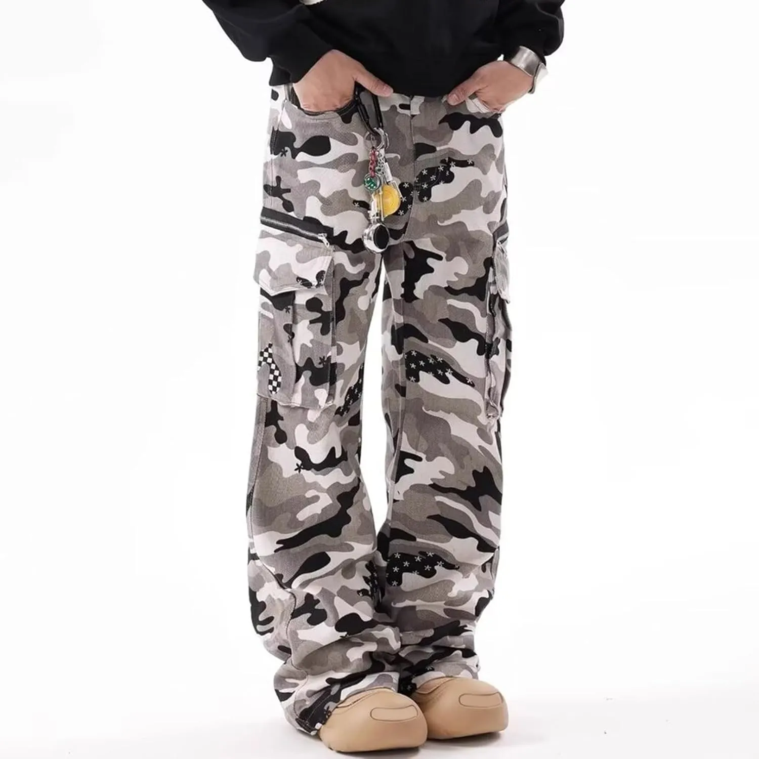 XYXIONGMAO Men's Camouflage Cargo Pants Multi-Pocket Denim Streetwear Sweatpants Techwear Overalls Hip Hop Casual Jeans