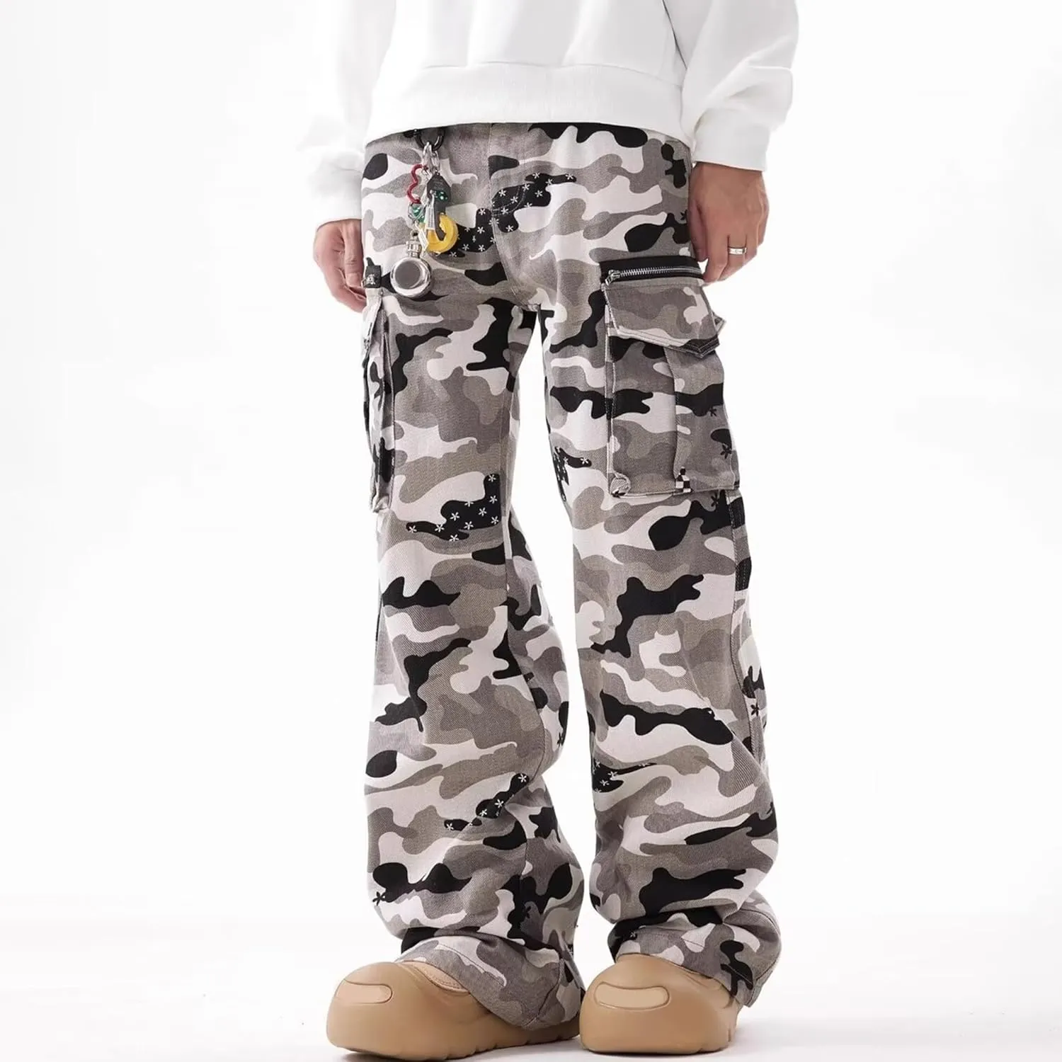 XYXIONGMAO Men's Camouflage Cargo Pants Multi-Pocket Denim Streetwear Sweatpants Techwear Overalls Hip Hop Casual Jeans