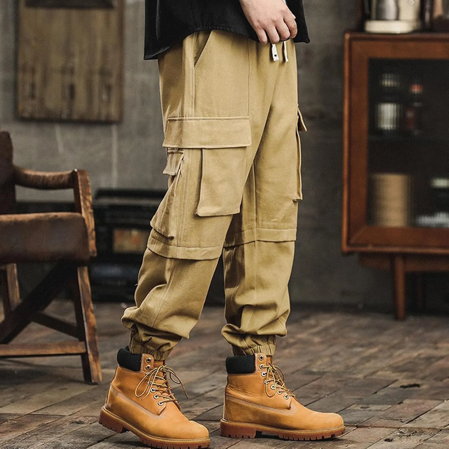 XYXIONGMAO Men's Hip Hop Multi-Pocket Black Cargo Pants Casual Streetwear Techwear Overalls Loose Joggers Sweatpants