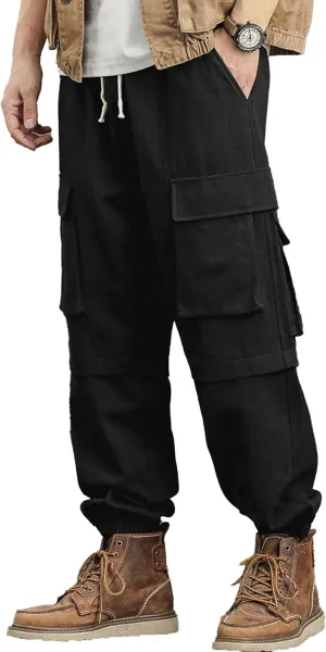 XYXIONGMAO Men's Hip Hop Multi-Pocket Black Cargo Pants Casual Streetwear Techwear Overalls Loose Joggers Sweatpants