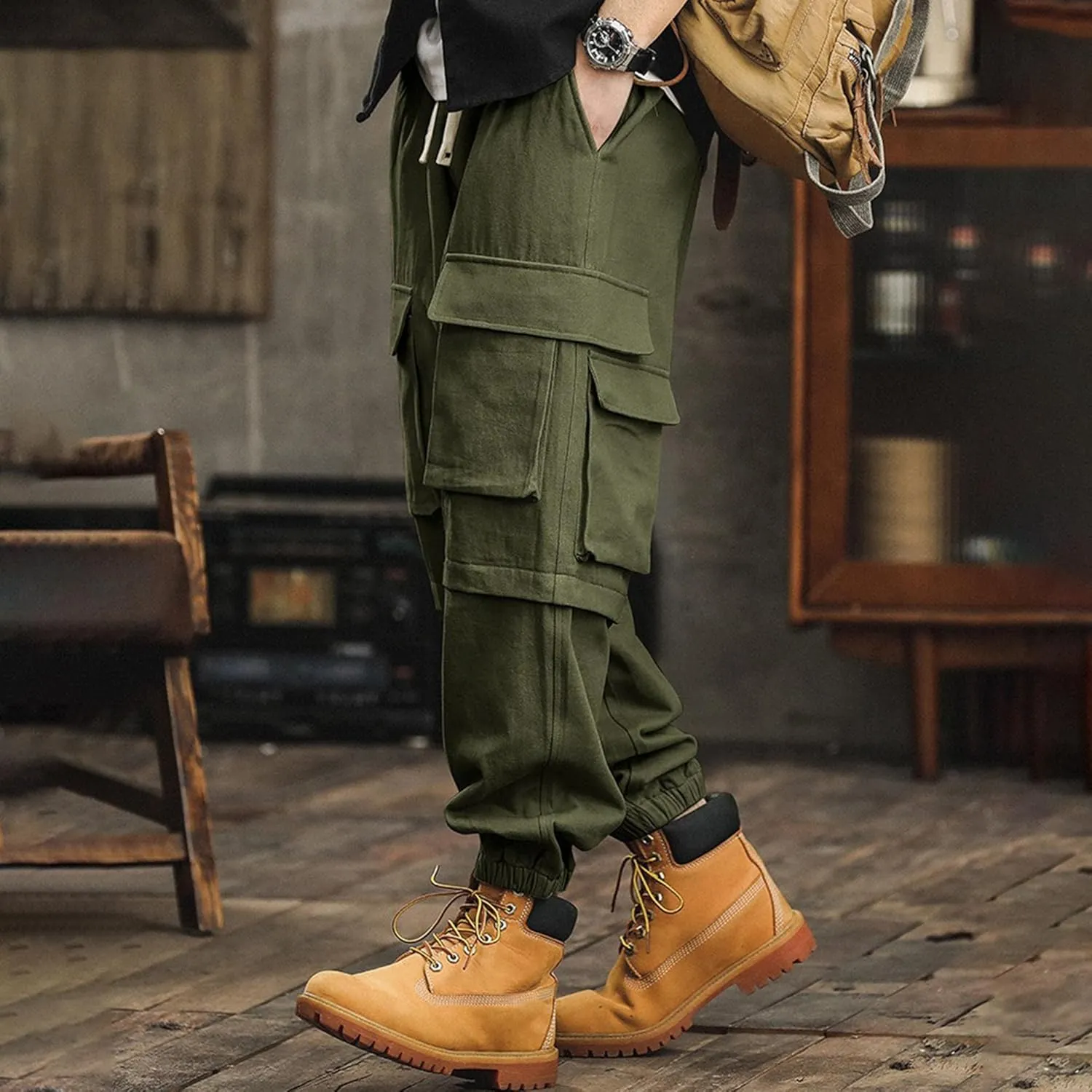 XYXIONGMAO Men's Hip Hop Multi-Pocket Black Cargo Pants Casual Streetwear Techwear Overalls Loose Joggers Sweatpants