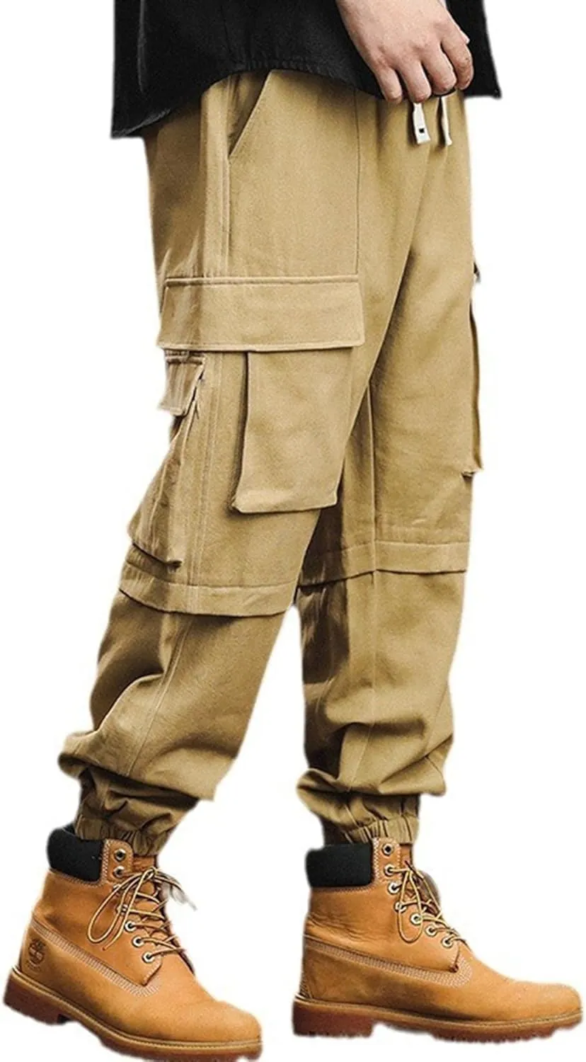 XYXIONGMAO Men's Hip Hop Multi-Pocket Black Cargo Pants Casual Streetwear Techwear Overalls Loose Joggers Sweatpants