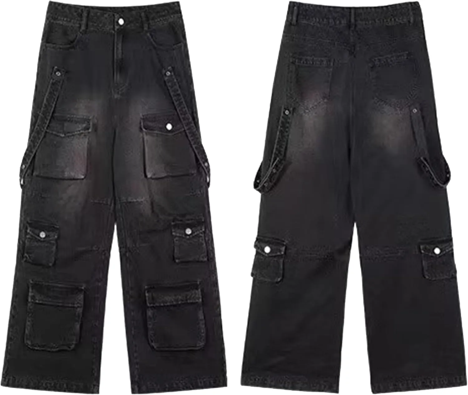 XYXIONGMAO Men's Streetwear Slacks Hip Hop Techwear Functional Sweatpants Ribbon Denim High Street Multi-Pocket Cargo Pants