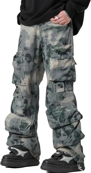 XYXIONGMAO Men's Zipper Hip Hop Streetwear Techwear Casual Cargo Pants Multi-Pocket Loose Sweatpants Camouflage Overalls