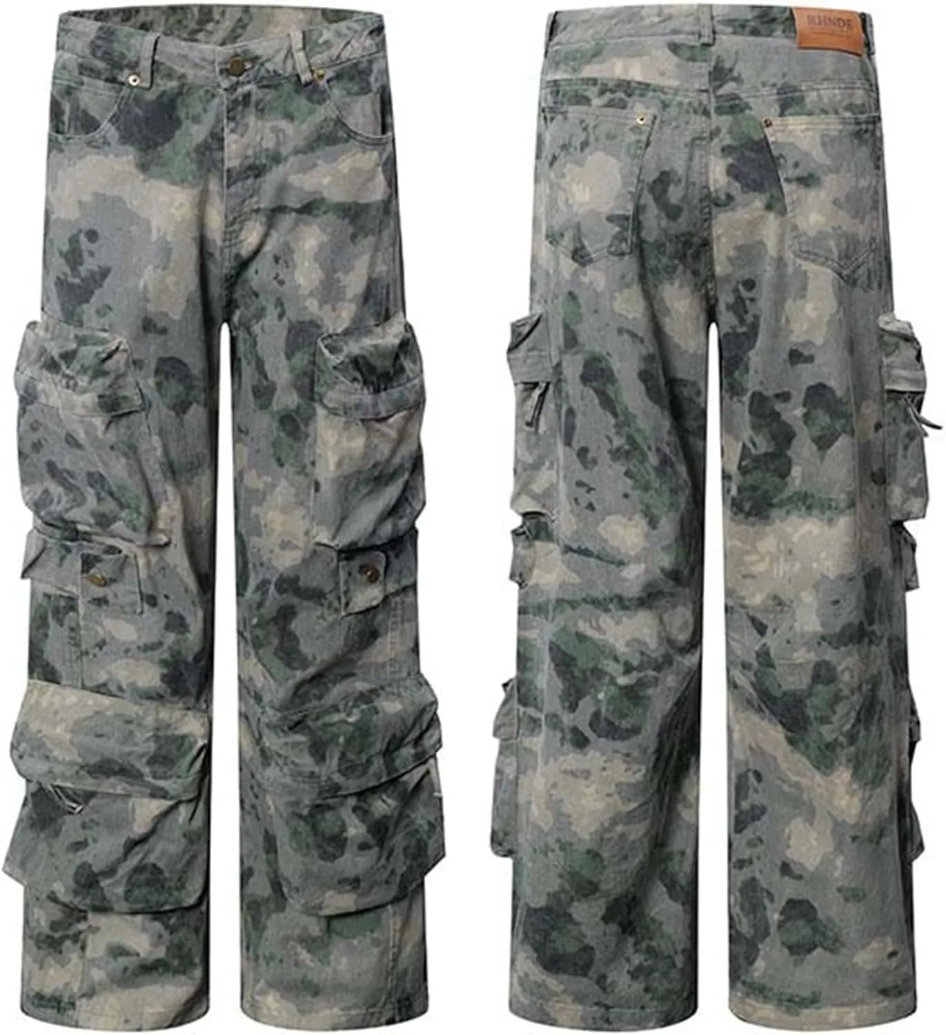 XYXIONGMAO Men's Zipper Hip Hop Streetwear Techwear Casual Cargo Pants Multi-Pocket Loose Sweatpants Camouflage Overalls