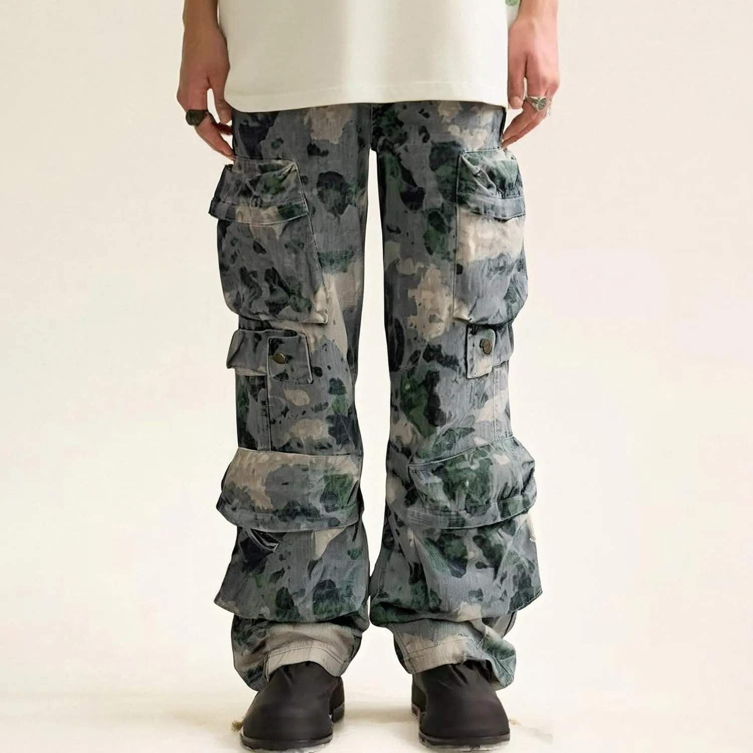 XYXIONGMAO Men's Zipper Hip Hop Streetwear Techwear Casual Cargo Pants Multi-Pocket Loose Sweatpants Camouflage Overalls
