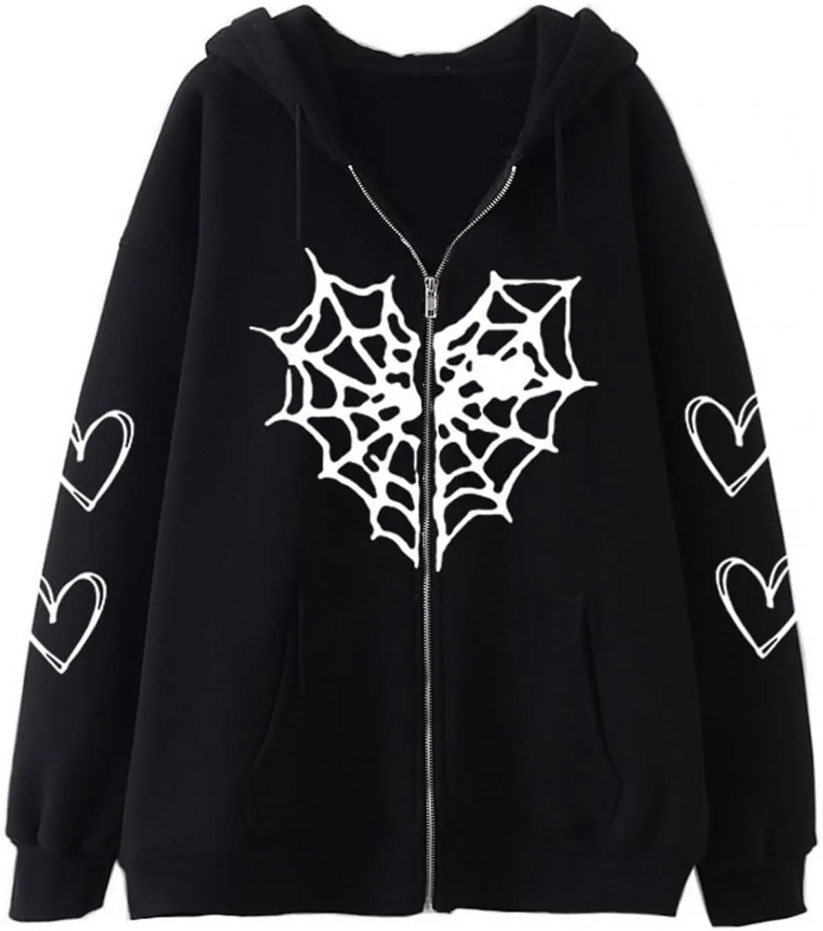 Y2K Hoodies for Women Full Zip Up Print Graphic Oversized Pockets Hooded Jacket 90s Long Sleeve Sweatshirt Streetwear Drop