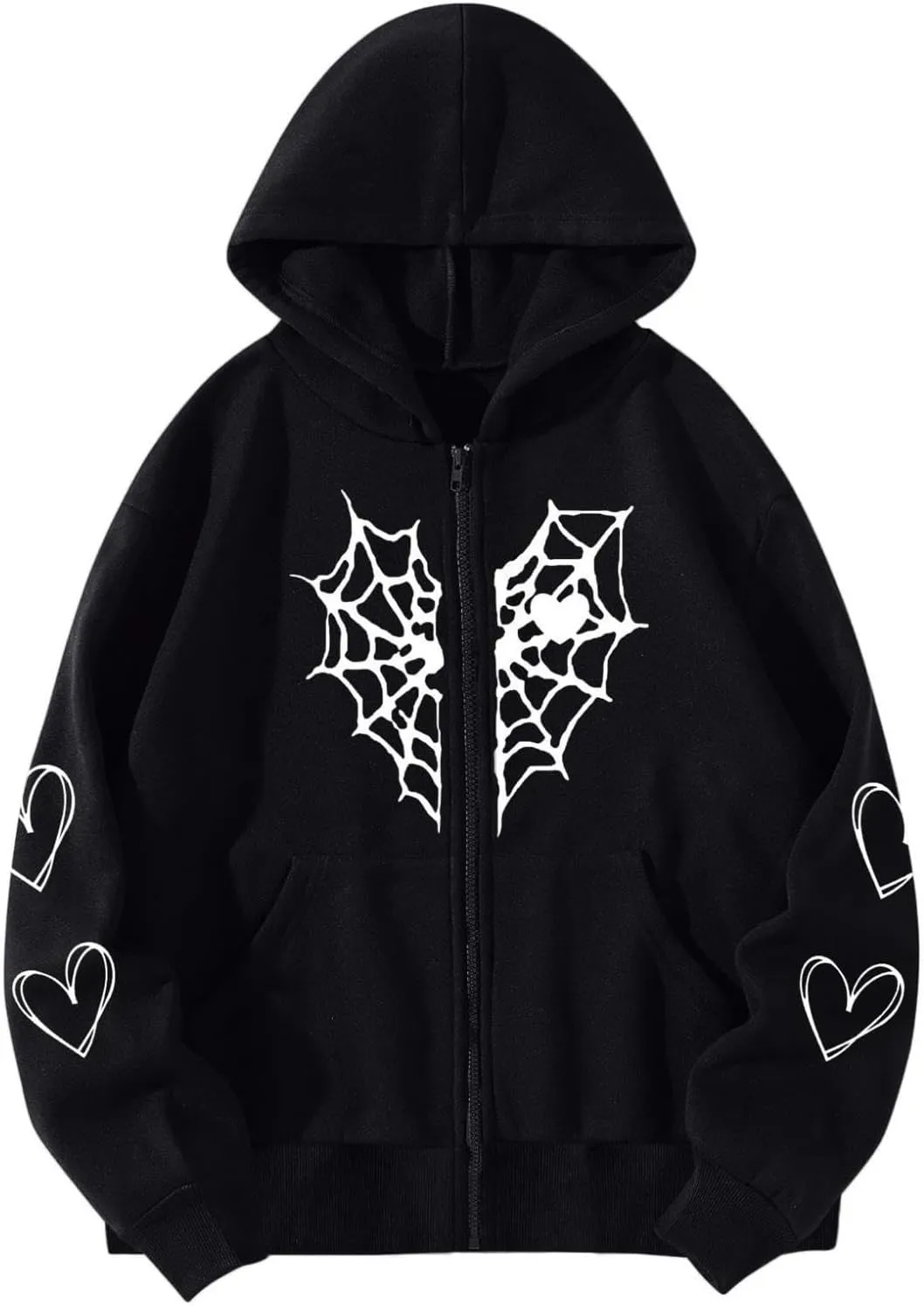 Y2K Hoodies for Women Full Zip Up Print Graphic Oversized Pockets Hooded Jacket 90s Long Sleeve Sweatshirt Streetwear Drop