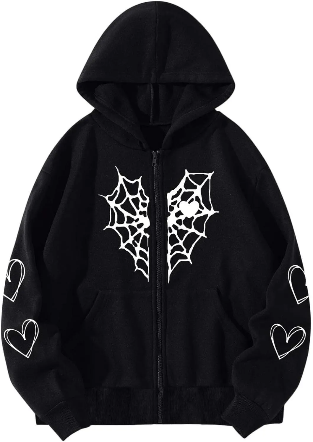 Y2K Hoodies for Women Pullover Print Graphic Pockets Hooded Jacket 90s Long Sleeve Sweatshirt Fall Drop Shoulder with Hood