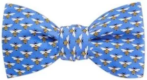 Yellow Bees Bee on Blue Background Freestyle Self Tie Bowtie Bow Tie neckwear