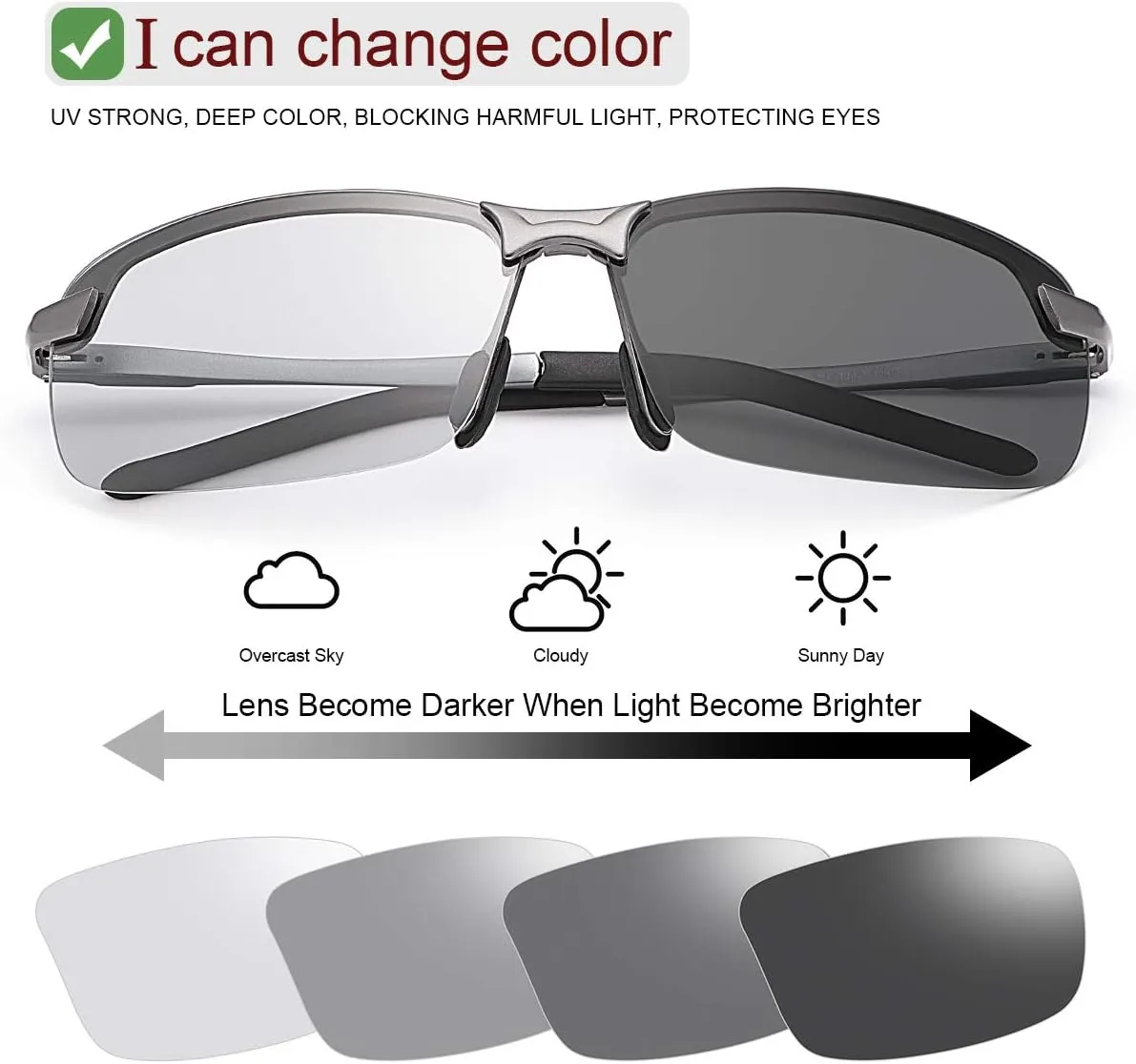 YIMI Men Photochromic Polarized Sports Sunglasses Cycling Fishing Driving Glasses UV Protection Eyeglasses Anti Glare Eyewear