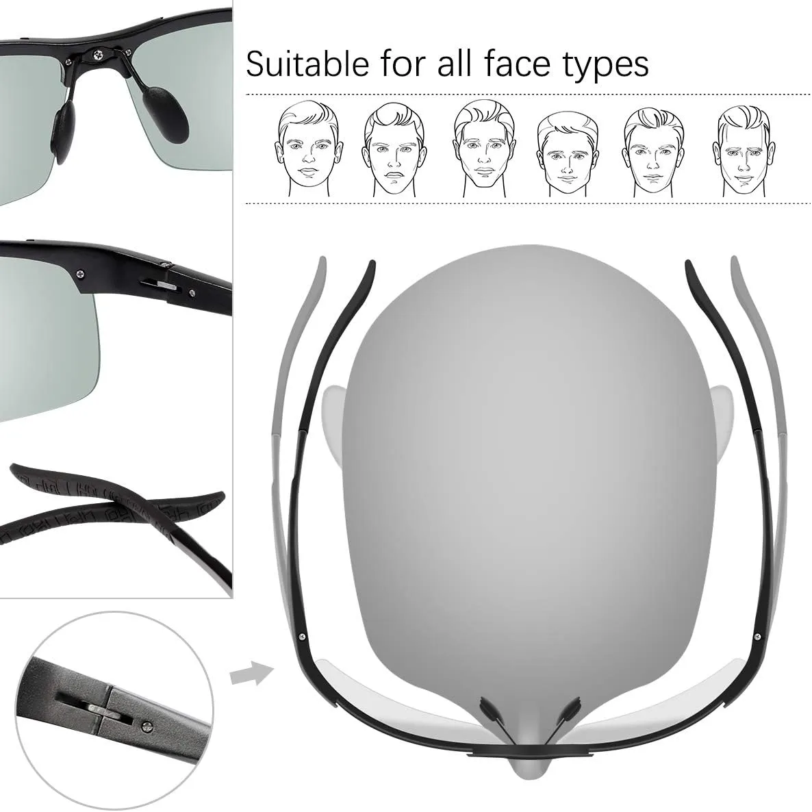 YIMI Men Photochromic Polarized Sports Sunglasses Cycling Fishing Driving Glasses UV Protection Eyeglasses Anti Glare Eyewear