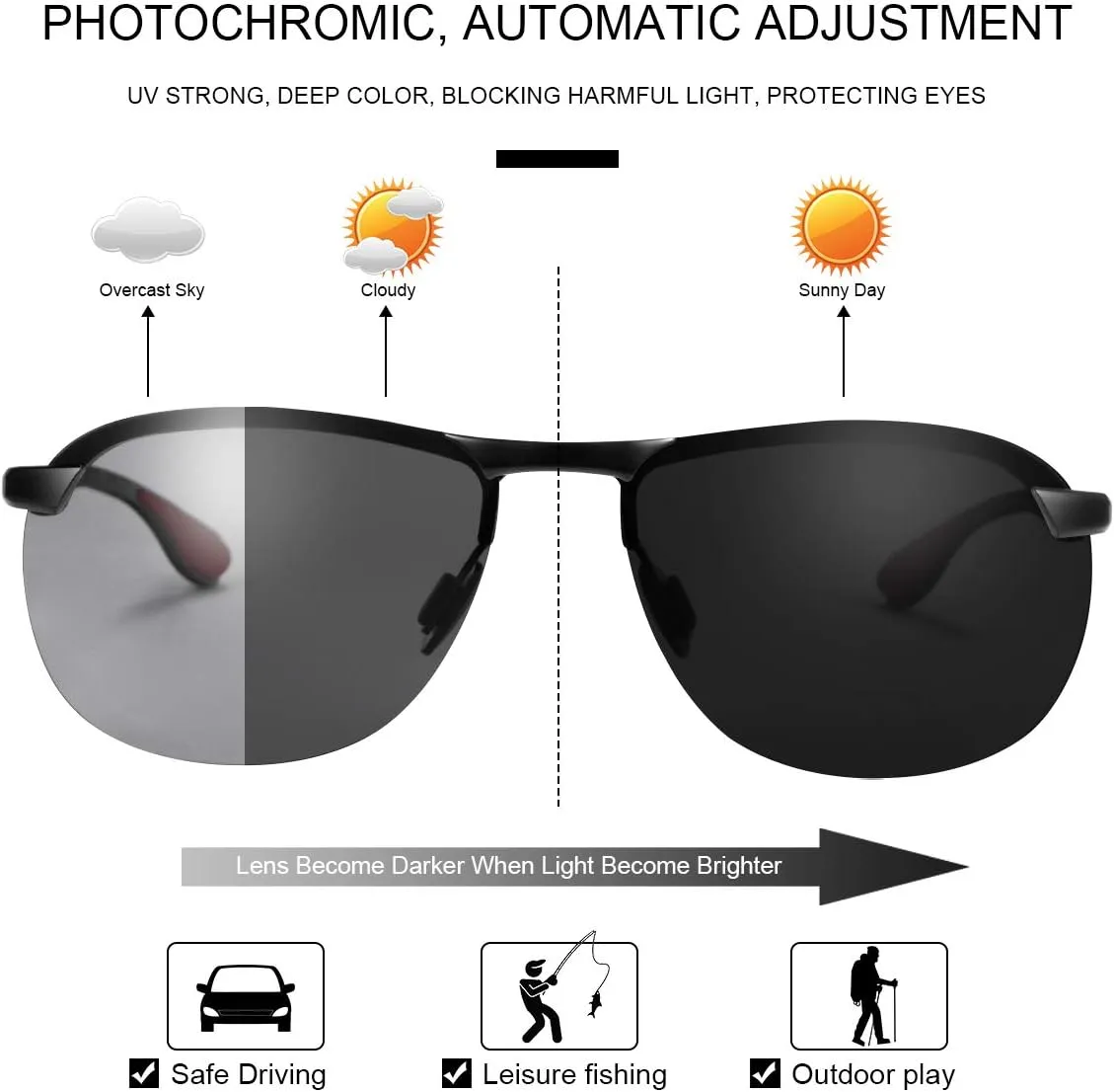 YIMI Men Photochromic Polarized Sports Sunglasses Cycling Fishing Driving Glasses UV Protection Eyeglasses Anti Glare Eyewear