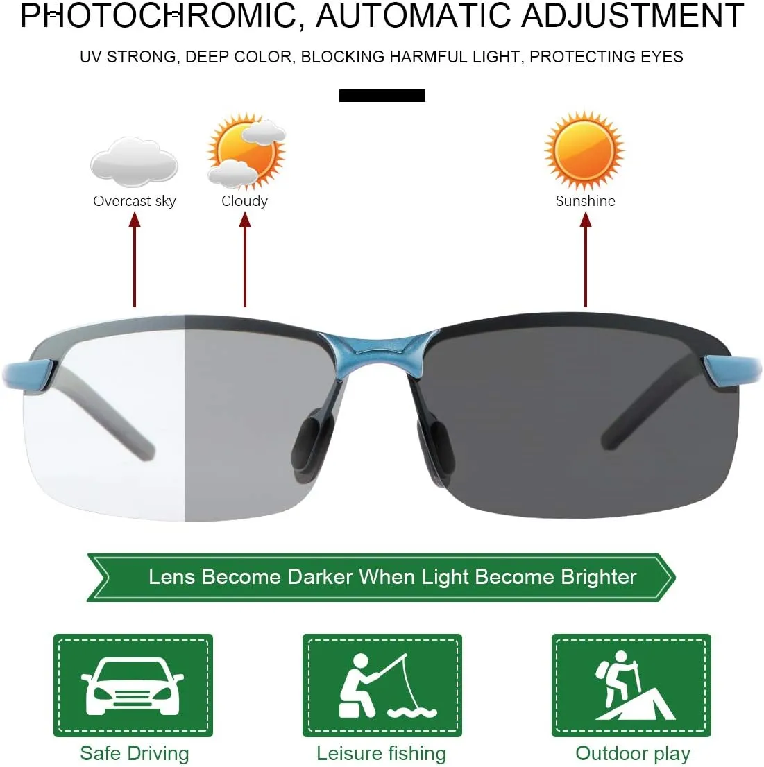 YIMI Men Photochromic Polarized Sports Sunglasses Cycling Fishing Driving Glasses UV Protection Eyeglasses Anti Glare Eyewear