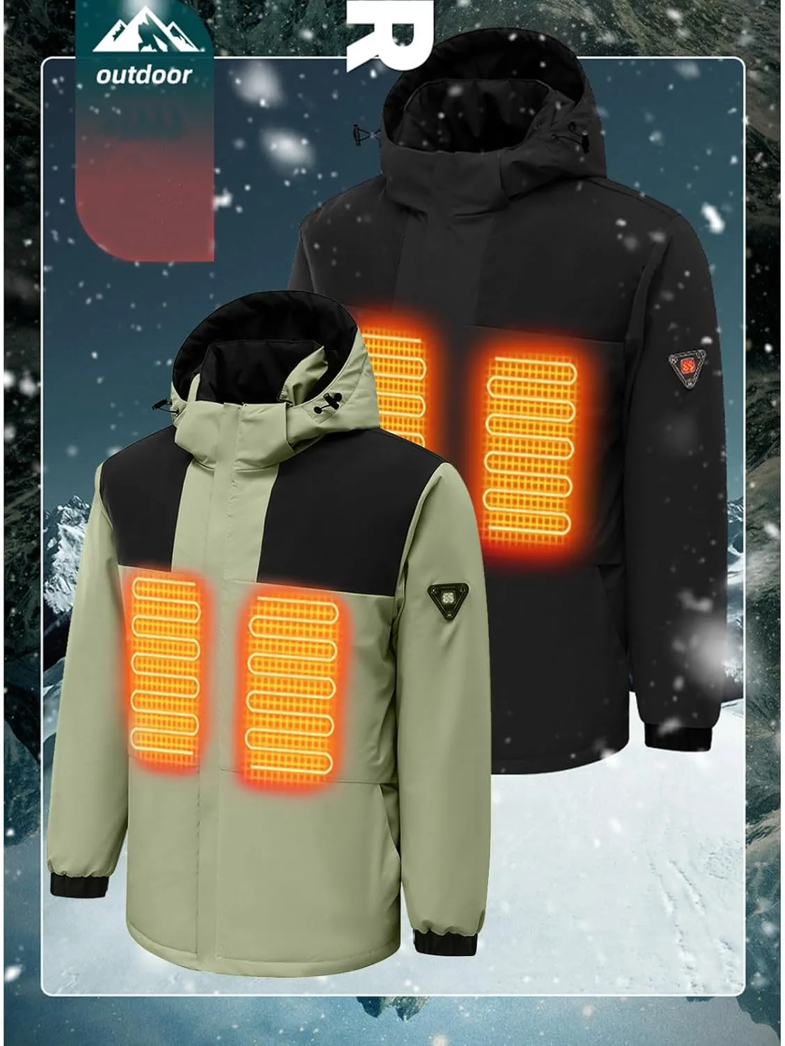 Zeiyignr Men's Waterproof Ski Jacket Winter Heated Jacket Snowboarding Jackets Mountain Windbreaker Hooded Raincoat Warm Coat