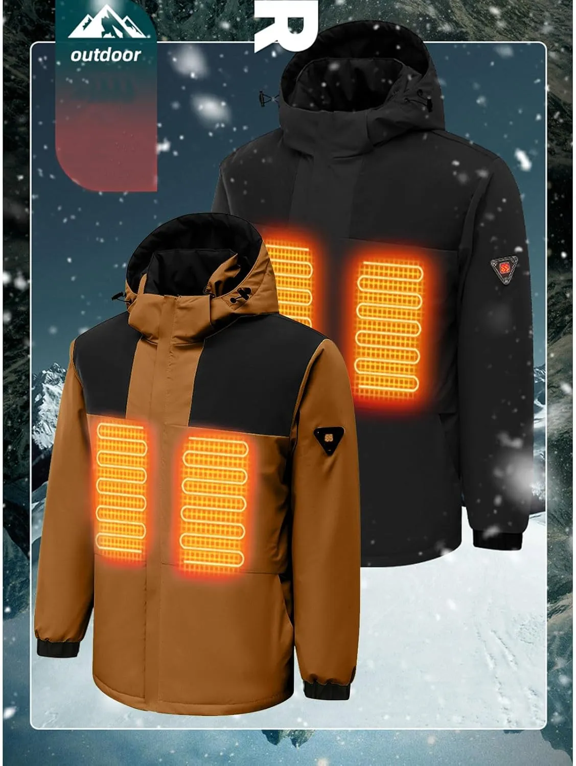 Zeiyignr Men's Waterproof Ski Jacket Winter Heated Jacket Snowboarding Jackets Mountain Windbreaker Hooded Raincoat Warm Coat