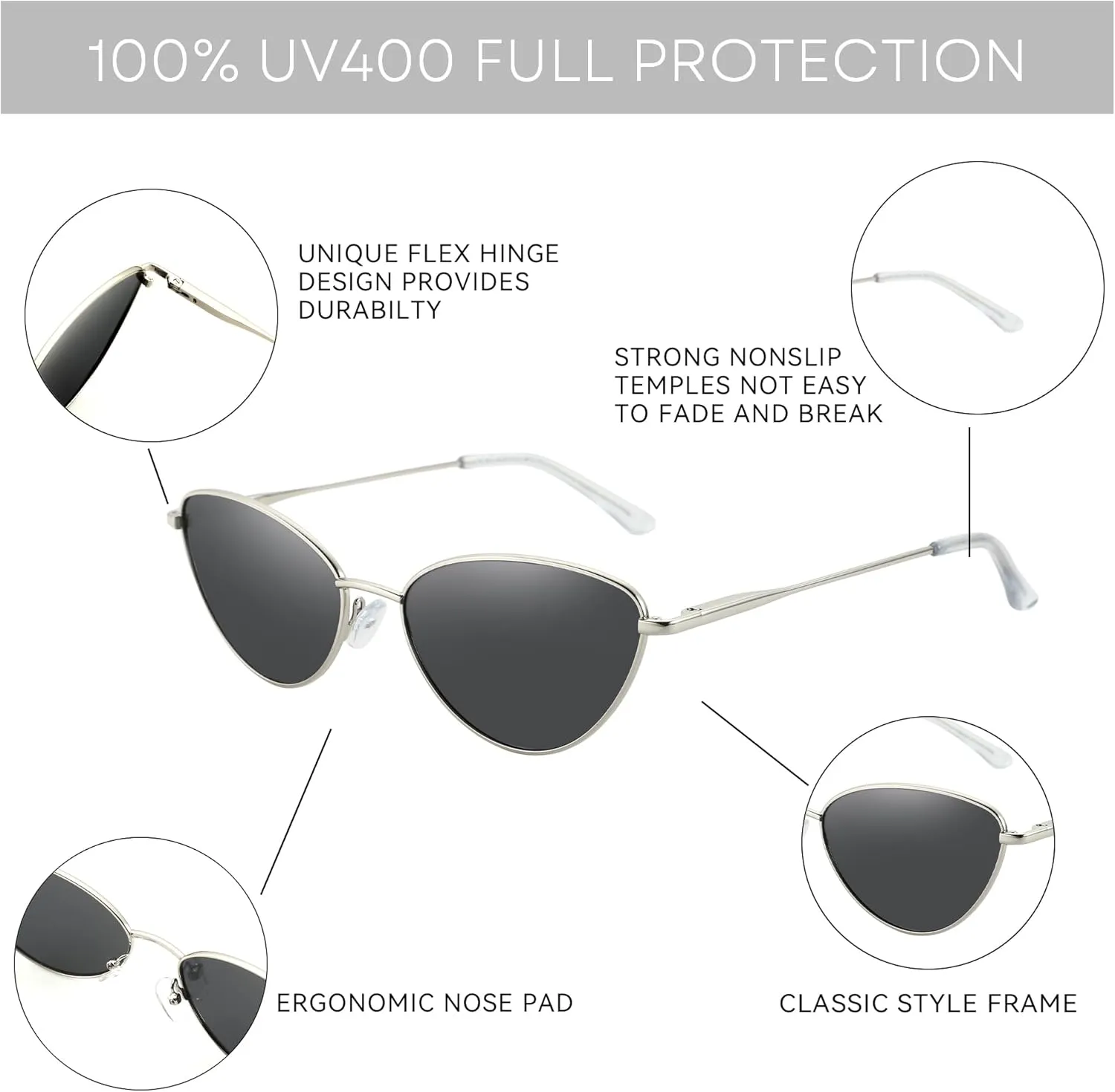 ZENOTTIC Cat Eye Sunglasses for Women UV400 Polarized Glasses Trendy Fashion Style Woman Sunglass