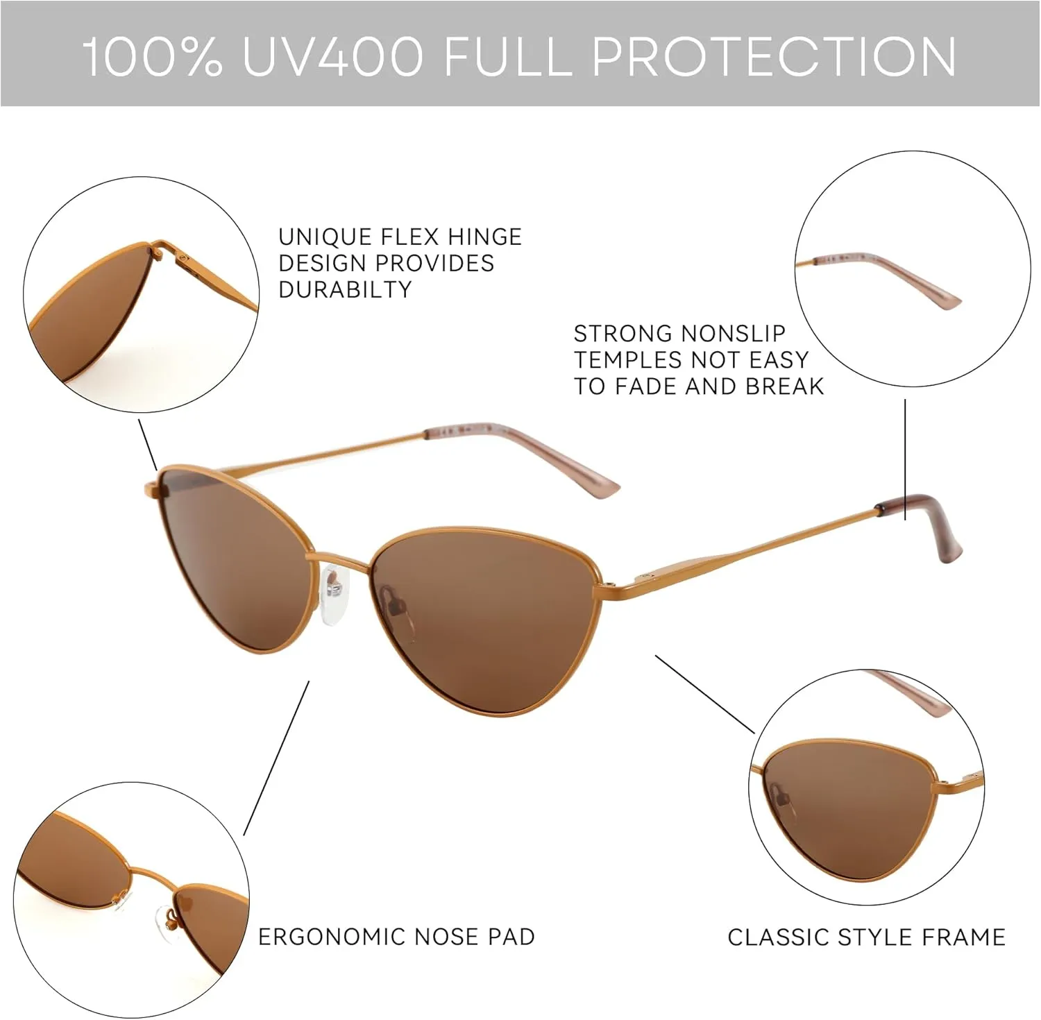 ZENOTTIC Cat Eye Sunglasses for Women UV400 Polarized Glasses Trendy Fashion Style Woman Sunglass